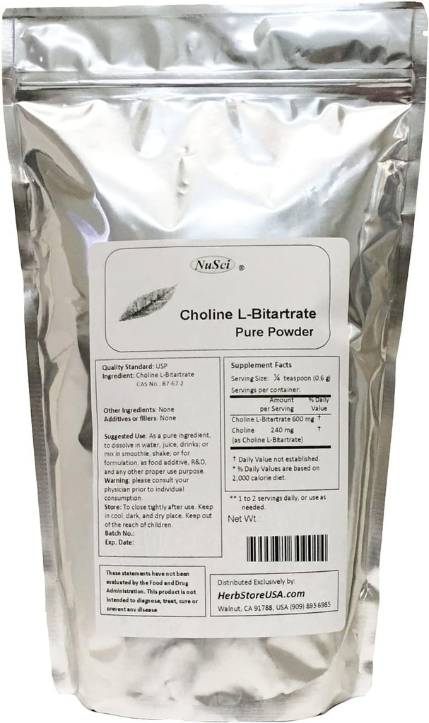 Choline L-Bitartrate Pure Powder Smart Nutrient (250g (8.8 oz))