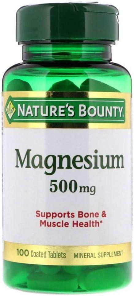 Nature's Bounty Magnesium, 500 mg Coated Tablets, Mineral Supplement, Supports Bone and Muscle Health, Gluten Free, Vegetarian, 100 Count (Pack of 3)