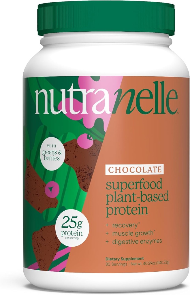 Nutranelle - Φυτική Σκόνη Πρωτεΐνης - 25 g Vegan Protein Powder με 30 Σερβιέτες - Μεικτό Ρύζι & Ρύζι με Superfoods & Αμινοξέα - Zero Sugar - Σοκολάτα
