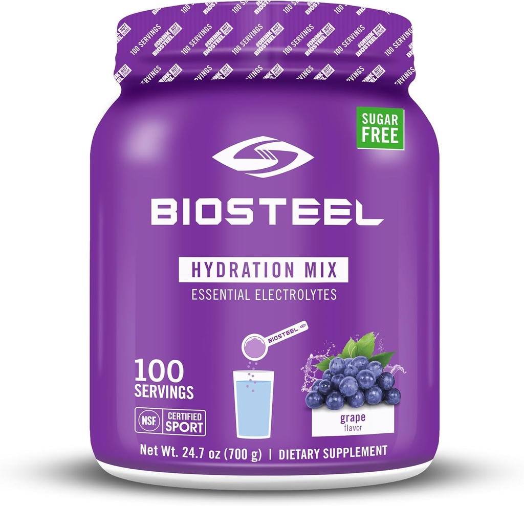 BioSteel Zero Sugar Hydration Mix, Great Tasting Hydration with 5 Essential Electrolytes, Grape Flavor, 100 Μερίδες ανά Tub