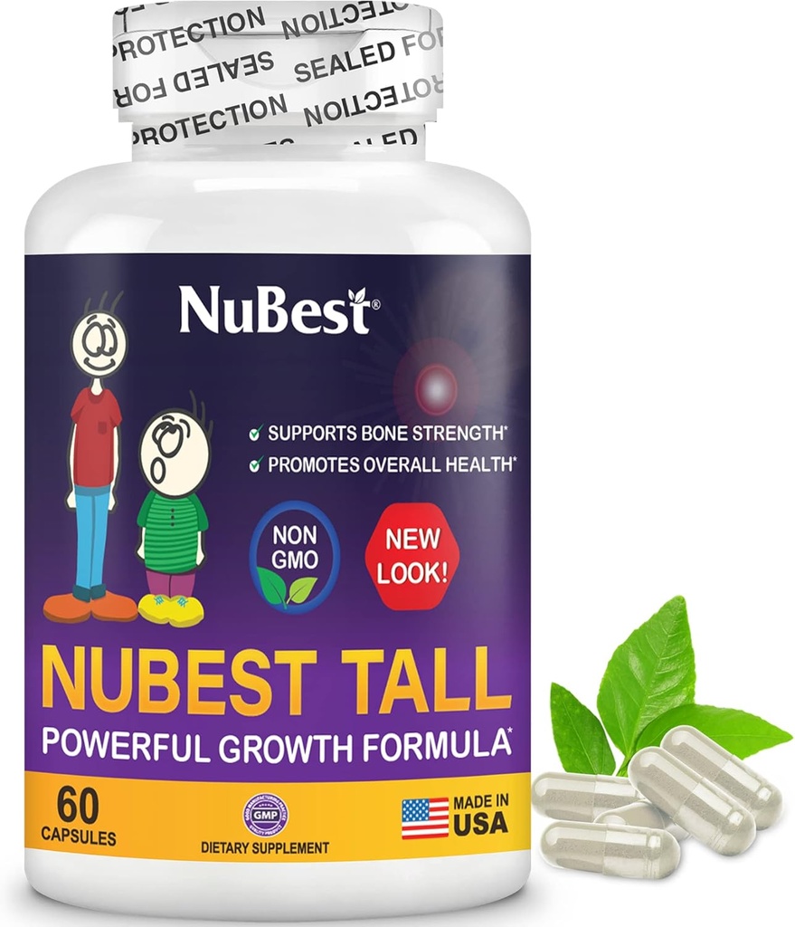 NuBest Tall | Support Bone Strength, Bone Health, Enhanced Immune and Whole Body Wellness with Calcium, Collagen, and Herbs for Ages 5+ & Teens | 60 Capsules