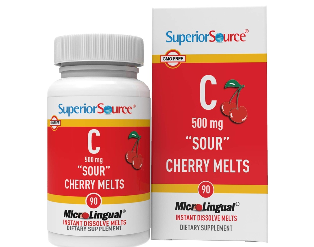Superior Source Vitamin C 500 mg " Sour" τήξη κεράσι - Daily Vitamin Supplement Υποστηρίζει την Ανοσολογική Υγεία - Vitamin C Formula Aids Cell Health - 90 Υπογλώσσια Δισκία Διάλυσης