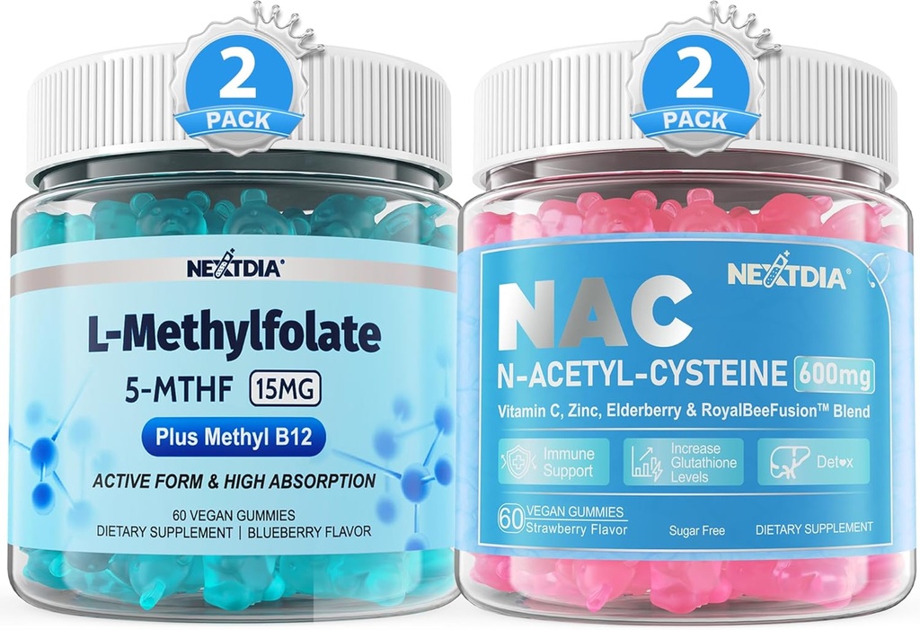 L-μεθυλοFolate 15mg & Gummys μεθύλιο B12 + Gummies NAC, 600mg N-ακετυλοκυστεΐνη συμπλήρωμα