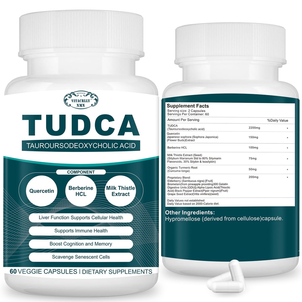 2200MG TudCA Συμπληρώματα - Bile Salts Complex Συμπλήρωμα για το συκώτι Detox & Cleanse, Gallbladder Cleanse, Digestive Health 60 Κάψουλες
