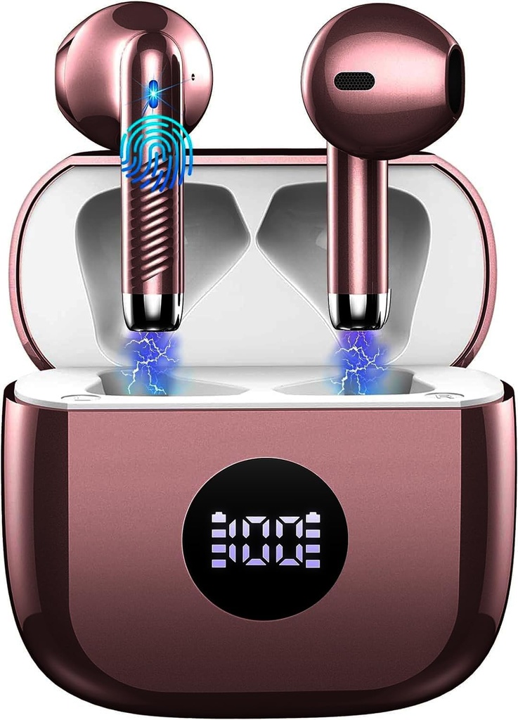Ασύρματα ακουστικά, Bluetooth 5.4 μπουμπούκια LED Power Display ακουστικά Bass Stereo, Bluetooth Earbuds in-Ear Noise Ακύρωση Mic, 40H Playback Mini Case IP7 Αδιάβροχα ακουστικά για Android iOS