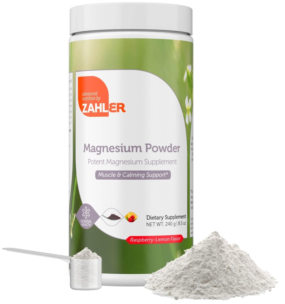 Zahler Magnesium Supplement Powder - Calm Magnesium Powder Mix για Νερό & Υγρά Ποτά - Ισχυρό Μαγνήσιο Citrate με καλύτερη γεύση σμέουρων άρωμα λεμόνι - Kosher Magnesium Drink Powder 8.5 Oz