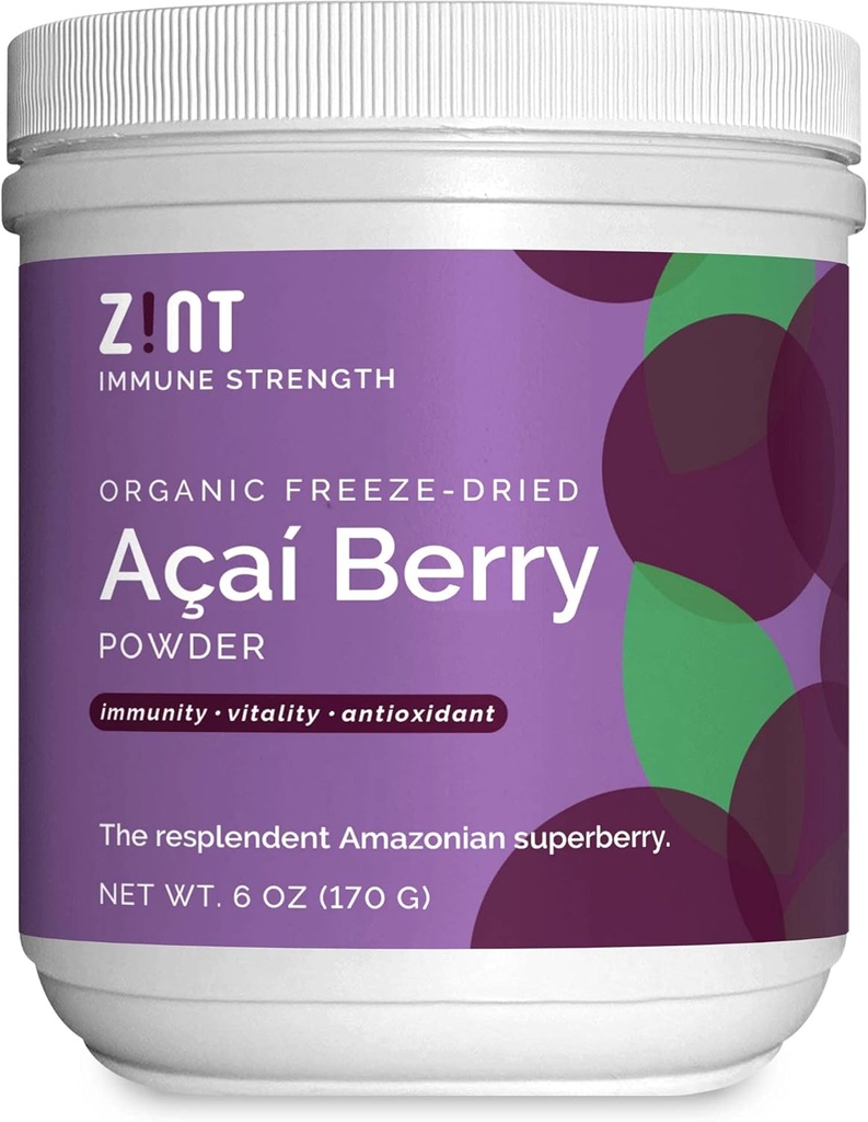 Zint Acai Σκόνη Βιολογικά: Ακατέργαστη παγωμένη Acai Βραζιλίας ολόκληρο μούρο - Ανοσοποιητική υποστήριξη - Superfood Vegan φυτικής πρωτεΐνης για Acai Bowls, Smoothies & Cleanse Shakes, 6 oz