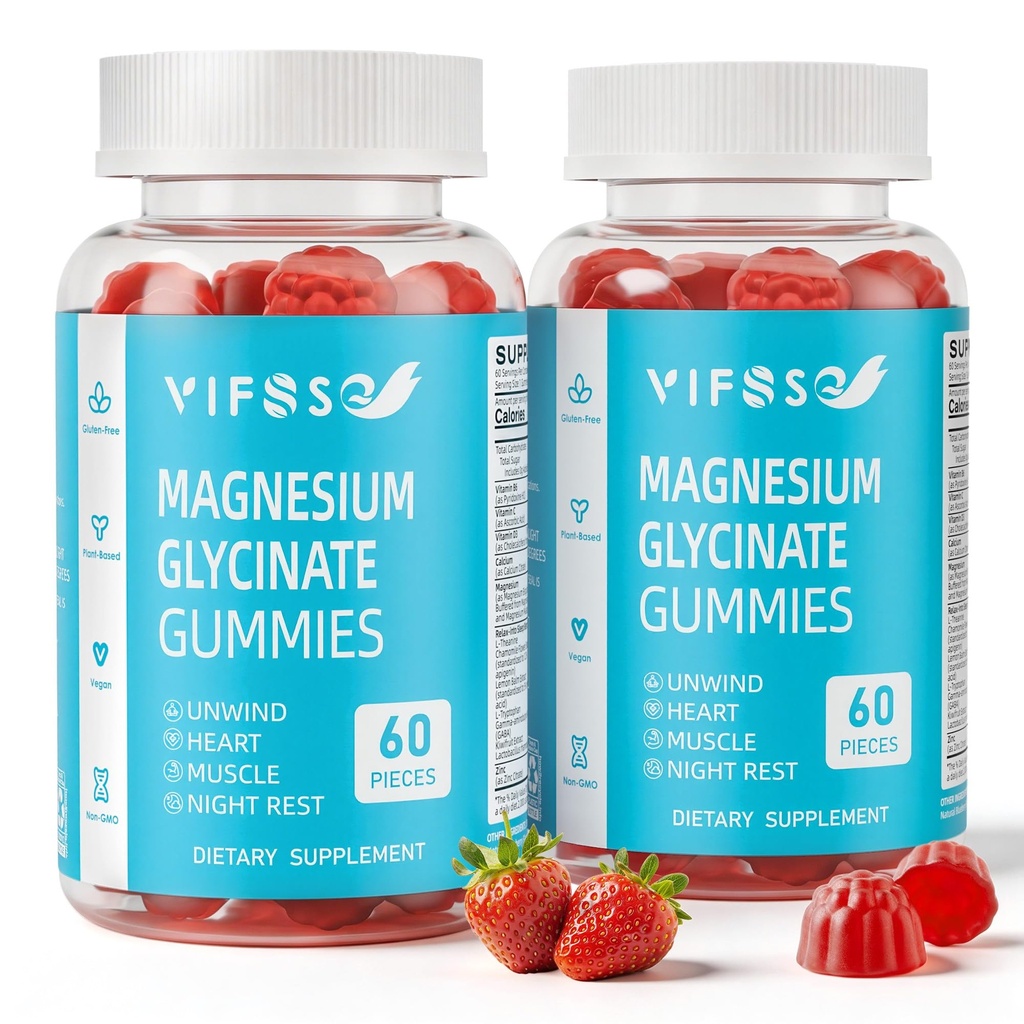 Γλυκινικό μαγνήσιο Glycinate Gummies για ενήλικες & παιδιά 4+, 2 συσκευασία χωρίς ζάχαρη Μαγνήσιο Bisglycinate συμπλήρωμα 400/200mg με L Theanine, Χαμομήλι, Λέμον Balm για την υποστήριξη & ώρα ύπνου 120 Gummies