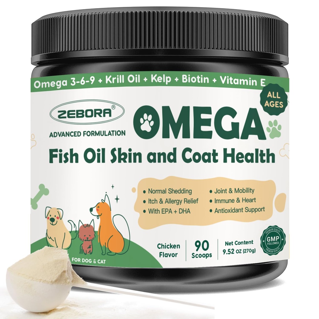 ZEBORA Omega 3 ιχθυέλαιο για σκύλους, άγριο ψάρι σκύλου, EPA & DHA, λάδι κριλ, Kelp, το δέρμα και το παλτό συμπλήρωμα, Anti Itch & Shedding, υποστήριξη ξηρό δέρμα, κοινή υγεία, Αλλεργία σκύλου ανακούφιση