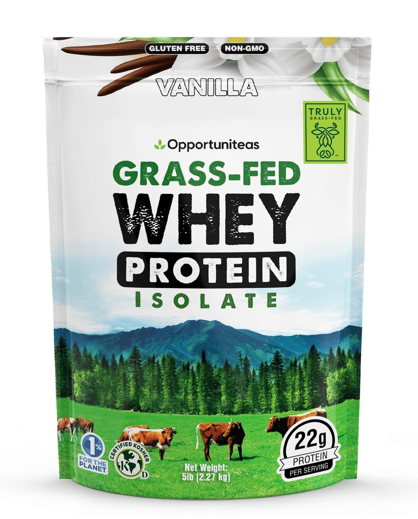 Opportuniteas Grass Fed Vanilla Whey Protein Isolate Powder - 22g Protein Powder Χωρίς Τεχνητά Γλυκαντικά, Ορμόνες-ελεύθεροι αγελάδες, Μη GMO - 5lb