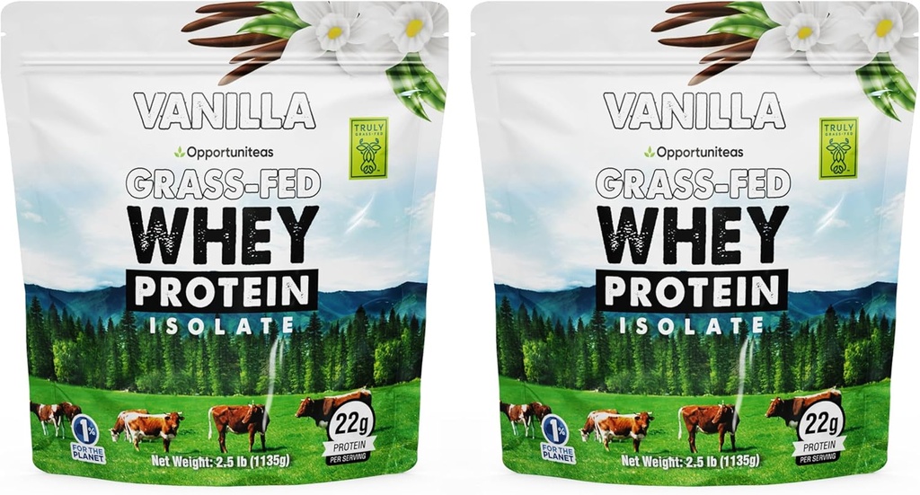 Opportuniteas Grass Fed Vanilla Whey Protein Isolate Powder - 22g Protein Powder Χωρίς Τεχνητά Γλυκαντικά, Ορμόνες-ελεύθεροι αγελάδες, Μη GMO - 5lb