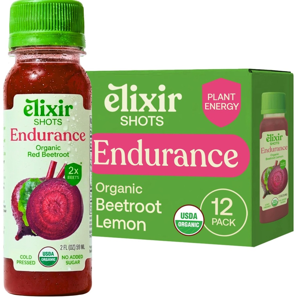 Elixir Shots, αντοχή & ευεξία Shot με κρύο-Pressed 100% βιολογικά συστατικά, τεύτλα, καρότο, σέλινο, λεμόνι, δεν προστίθενται σάκχαρα ή τεχνητά συστατικά, 12 Pack
