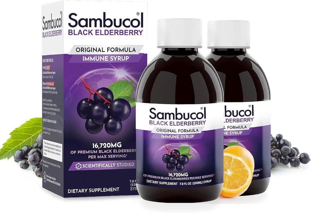 Sambucol Black Elderberry Syrup - Black Elderberry Liquid, Immune Support for Kids and Adults, High Antioxidants, Gluten Free - Original Formula - 7.8 Fl Oz, 2-Pack