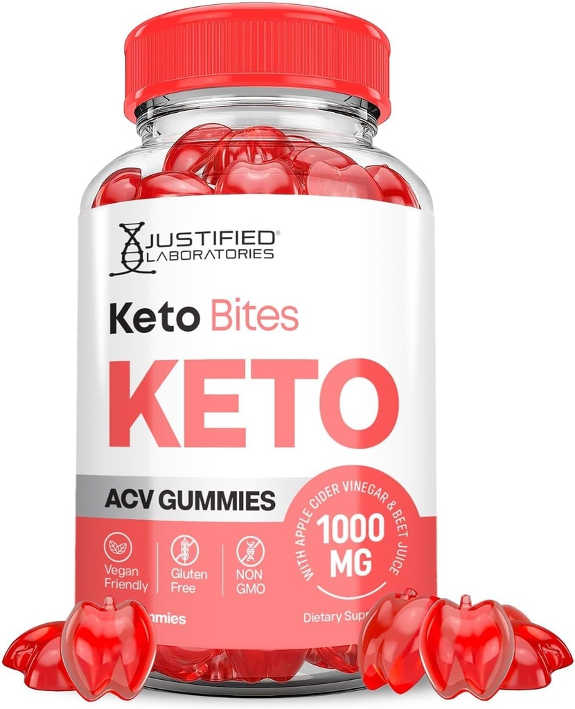 Justified Laboratories Keto Bites Keto ACV Gummies Advanced Formula 1000MG Keto Bites Keto Gummies Apple Cider Vinegar Formulated with Pomegranate Beet Juice Powder B12 Vegan Non GMO 60 Gummys