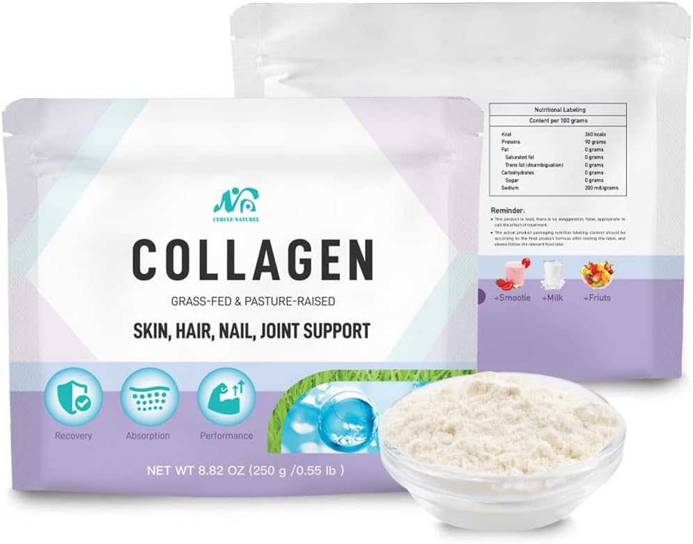 Cercle Natural Multi Collagen Peptides Peptides Powder Unflavored, Plus Vitamin C & Biotin, German Hydrolyzed Bovine Collagen, Υποστηρίζει μαλλιά, δέρμα, νύχια, και αρθρώσεις για γυναίκες & άνδρες - 8,82 oz