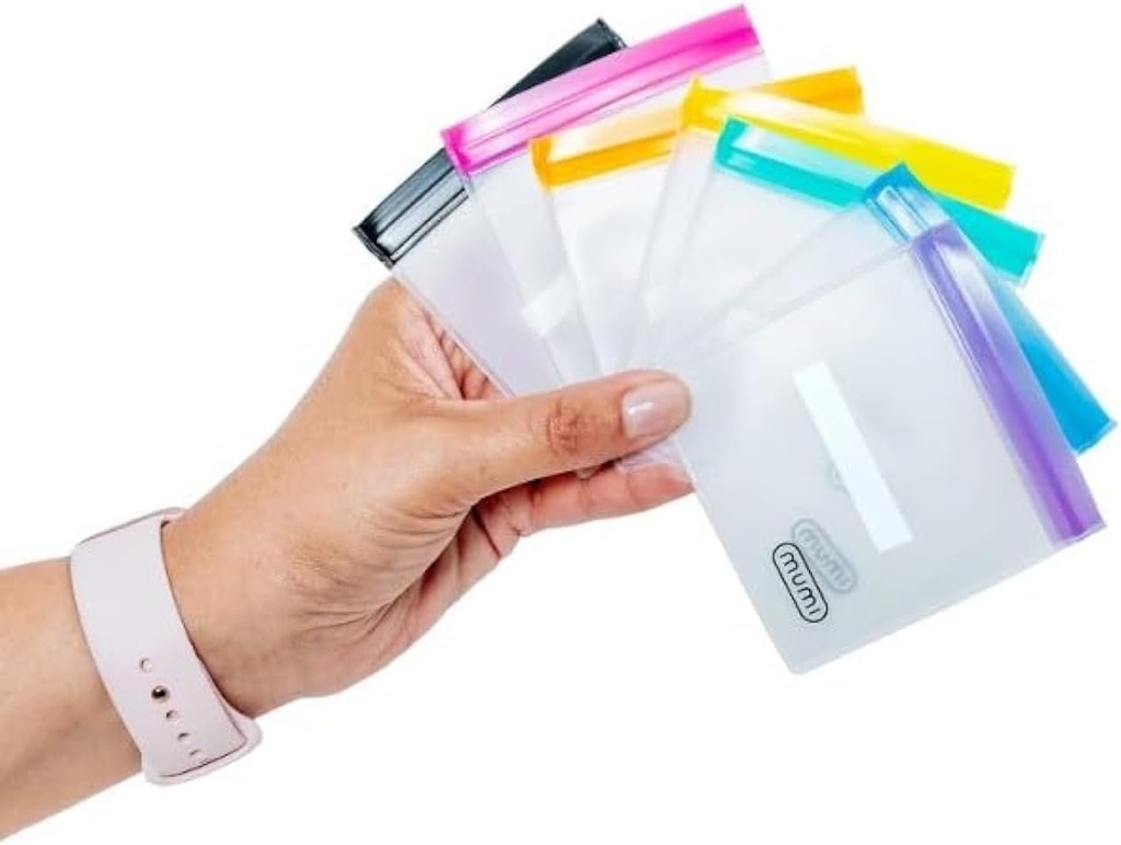 MUMI Mini Zipper Pouch - 7 Μικρές επαναχρησιμοποιήσιμες τσάντες κλειδαριών Zip με εγγράψιμες ετικέτες για ταξίδια, ιατρική, μακιγιάζ, χάπια, μικροσκοπικά Καλλυντικά Organizer Pouchs για τσάντα, γραφείο, πλαστική αποθήκευση
