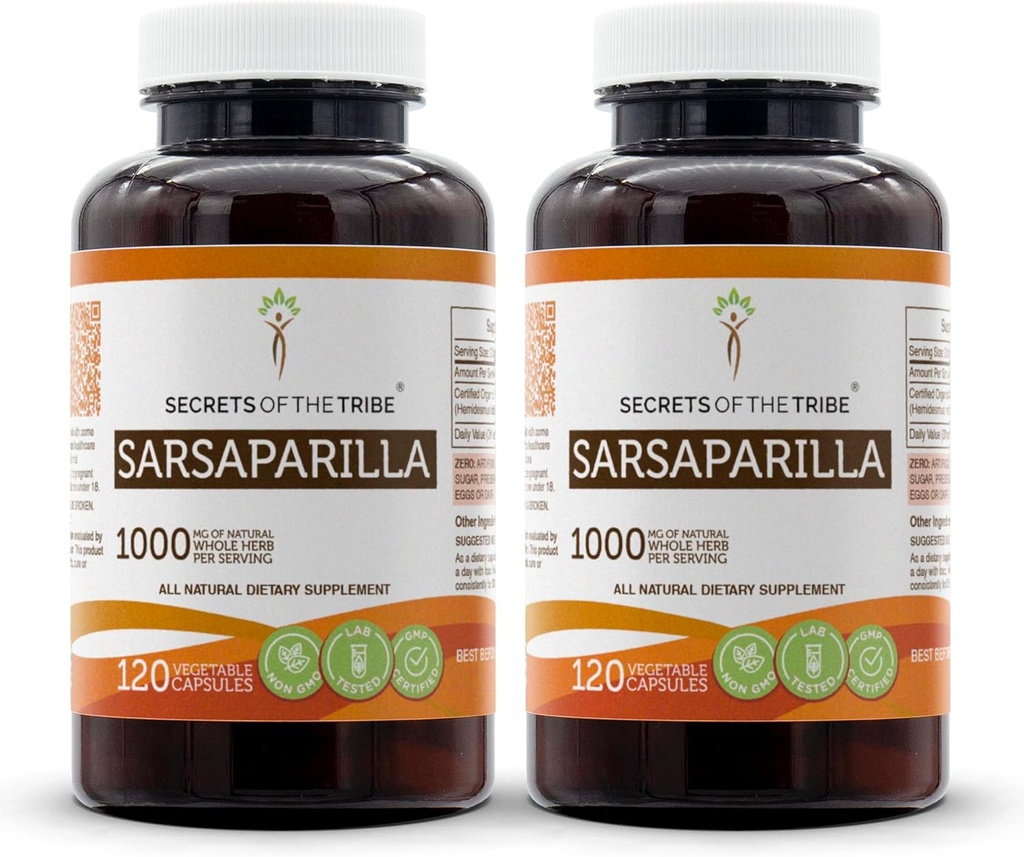 Μυστικά της φυλής Sarsaparilla 120 Κάψουλες (2 τεμ.), 1000 mg, Sarsaparilla (Hemidesmus indicus) Αποξηραμένη Ρίζα (2x120 Κάψουλες)