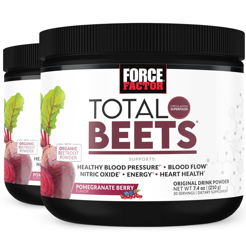 Force Factor Total Beets Drink Mix Superfood Powder με νιτρικά άλατα για την υποστήριξη της κυκλοφορίας, του οξειδίου του αζώτου, της ενέργειας, της αντοχής, και Stamina, Cardiaγγειακό συμπλήρωμα υγείας της καρδιάς, 60 εξυπηρετούν, 2-Pack