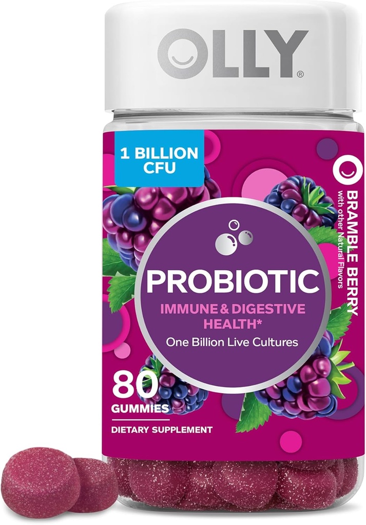 OLLY Probiotic Gummy, ανοσοποιητική και ανθεκτική υποστήριξη, 1 δισεκατομμύρια CFUs, Chewable Probiotic συμπλήρωμα, μούρο, 40 ημέρες προσφοράς - 80 κόμης