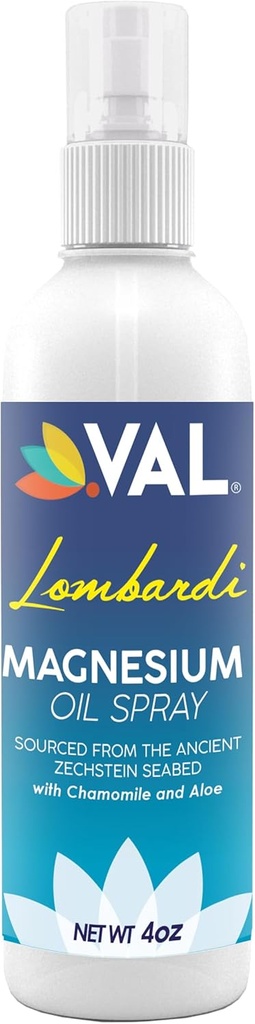 VAL Μαγνήσιο Λάδι Spray 4 oz – Pure Zechstein με Χαμομήλι & Αλόη – Βοήθεια για τον Ύπνο, την ανακούφιση των μυών, Ichy Skin Sooth – Γρήγορη Απορρόφηση, Μη-Γκρίζα – USA Made