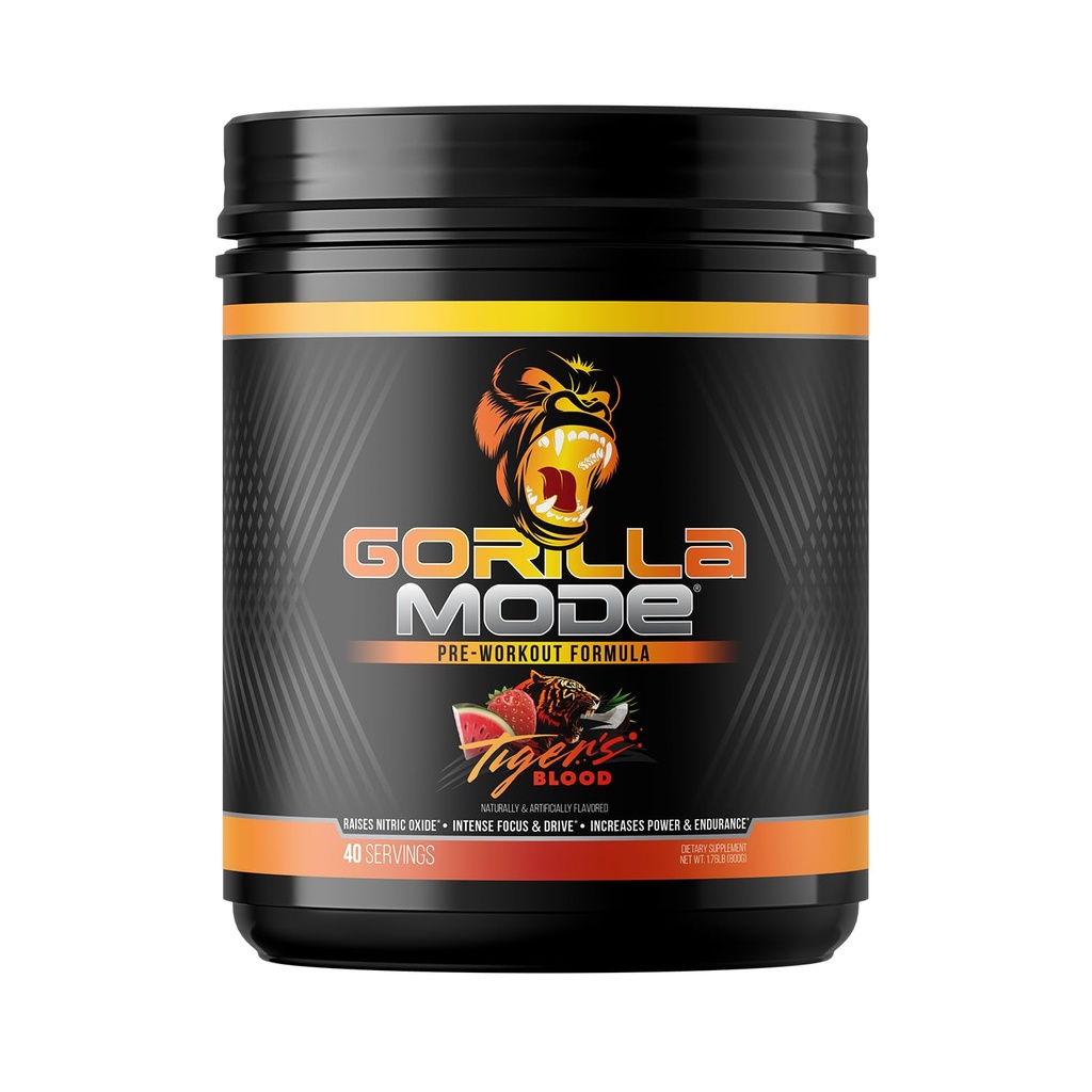 Gorilla Mind Pre workout - Μαζικές αντλίες Laser Focus Energy Power - L-Citrulline, Creatine, L-Τυροσίνη, Betaine, Hydroprime, Alpha-GPC, 400mg καφεΐνη, Huperzine A - 800g (Αίμα Τίγρεων)