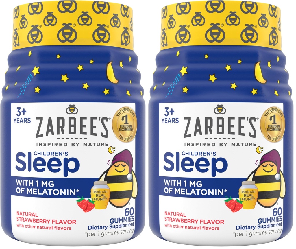 Παιδιατρικός ύπνος Zarbee's Gummies με μελατονίνη, Μη-Habit Forming Παιδικό ύπνο Gummies Εργασία με Φυσικούς κύκλους ύπνου για την προώθηση του ειρηνικού ύπνου, χωρίς ναρκωτικά, φυσική φράουλα, 60 ct (πακέτο του 2)
