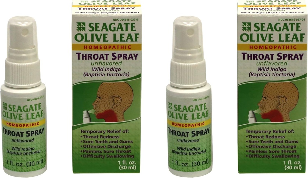 Seagate Products Homeopathic Olive Leaf Throat Spray 1 ounce Unflavored 2pack