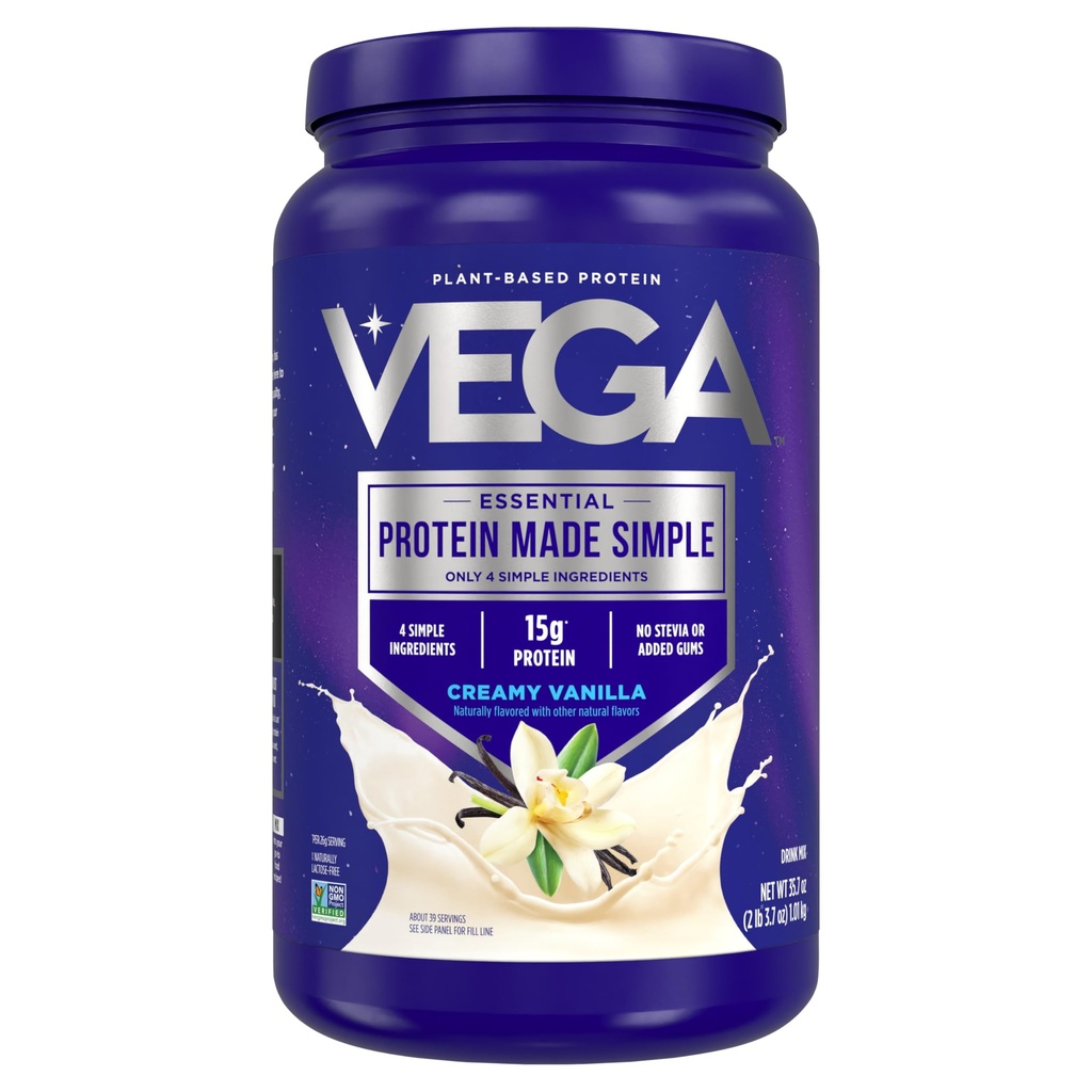 Vega Protein Made Simple Protein Powder, Vanilla - Stevia Free, Vegan, Plant Based, Healthy, Gluten Free, Pea Protein for Women and Men, 2,2 lbs (Packaging May Vary)