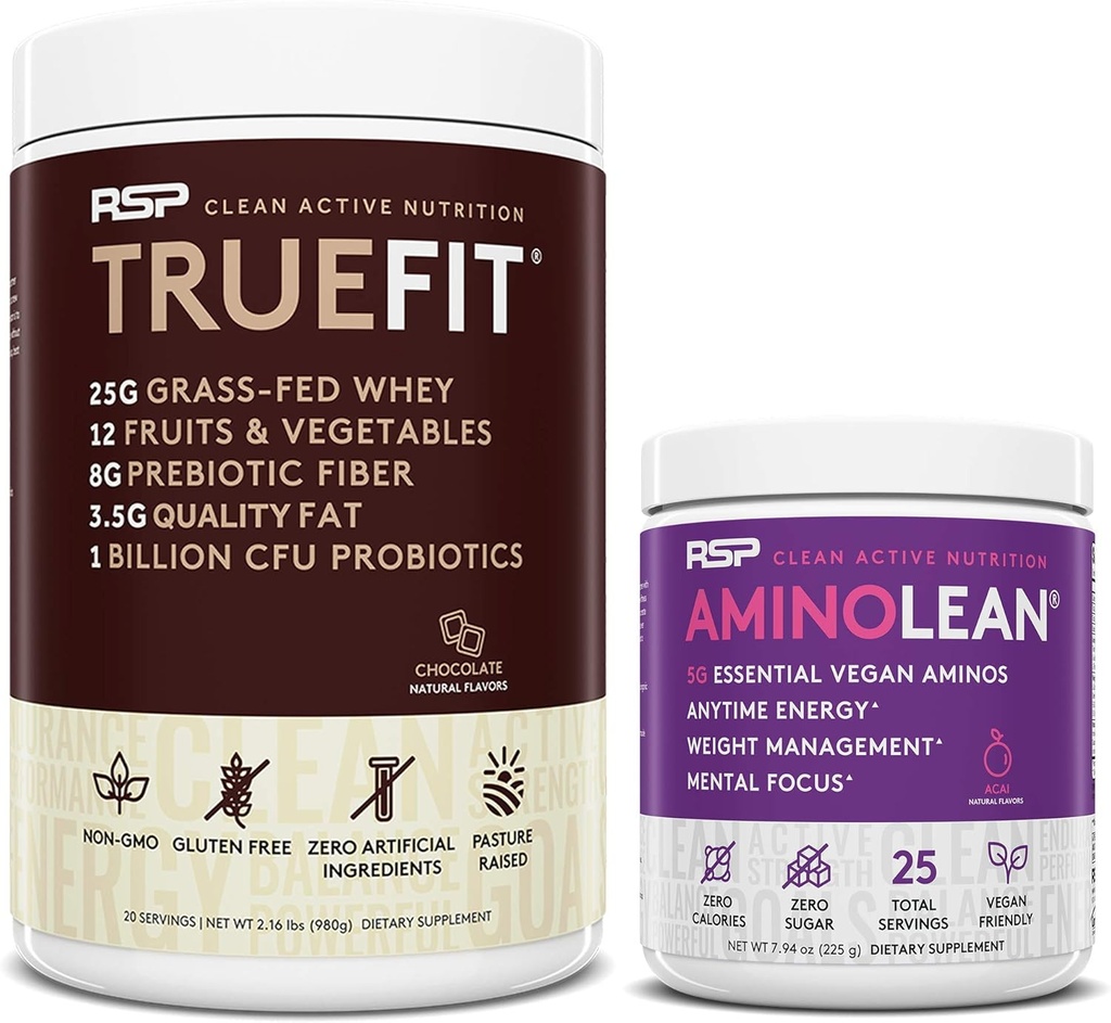 RSP NUTRITION Vegan AminoLean Pre Workout Energy (Acai 25 Servers) με TrueFit Protein Powder (Chocolate 2 LB)