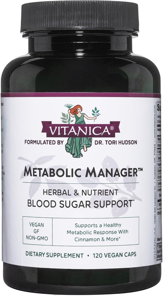 Vitanica Metabolic Manager - Βότανο συμπλήρωμα για την υποστήριξη Υγιεινή Μεταβολική Ανταπόκριση - Συμπλήρωμα διατροφής με βιταμίνη D - Vegan Antioxidant συμπλήρωμα - 120 κάψουλες