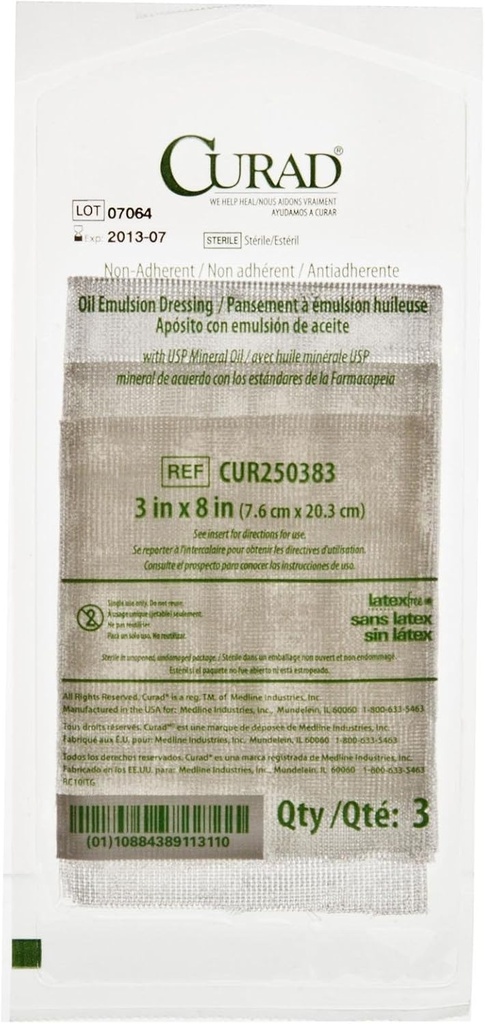 CURAD Στερεό Μη-Adherent Oil Γαλάκτωμα Gauze Dressing, 3" x 8", Ιδανικό για φροντίδα τραύματος, Συσκευασία των 648
