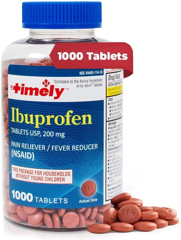 Εργαστήρια Time-Cap, INC. Timely Ibuprofen 200mg 1000 δισκία - δισκία ανακούφισης του πόνου και μειωτής του πυρετού - για ανακούφιση του κεφαλαλγίας, εμμηνορρυσιακό πόνο, πόνους των δοντιών, μυϊκές αρθρίτιδες
