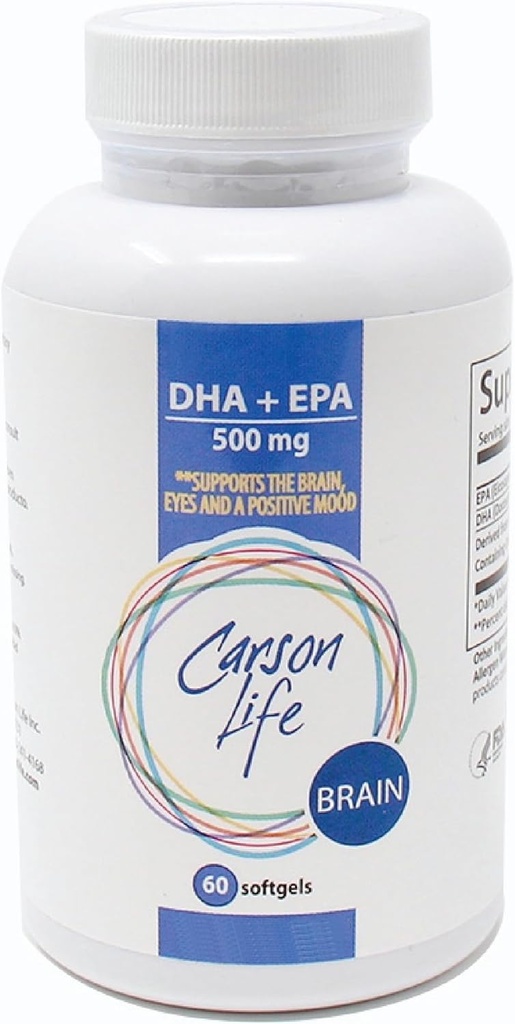 Carson Life DHA EPA Omega 3 συμπλήρωμα – Advanced EPA DHA Omega 3 συμπλήρωμα για την υποστήριξη λειτουργία του εγκεφάλου, τη μνήμη, τη λειτουργία ματιών, και θετική διάθεση - Made in the USA - 60 Softgels