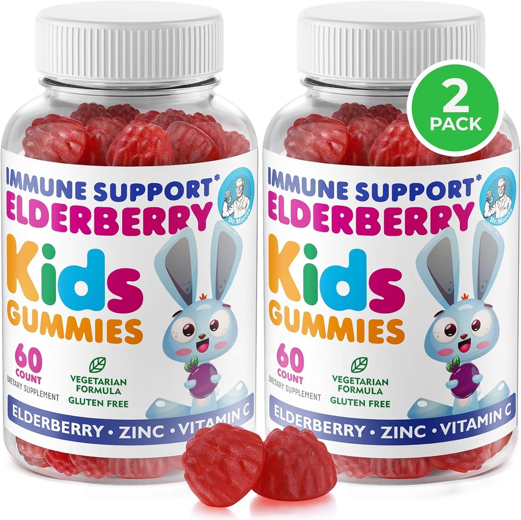DR. MORITZ Gummys Elderberry for Kids and Adults (2 Pack) - Βατόμουρο Βιταμίνη C και ψευδάργυρος για παιδιά Ανοσολογική Υποστήριξη - Χορτοφαγική, Χωρίς Γλουτένη