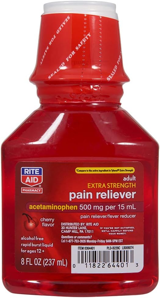 Rite Aid Ενηλίκων Επιπλέον Δύναμη Πόνος Reliever, Cherry, 500mg - 8 fl oz