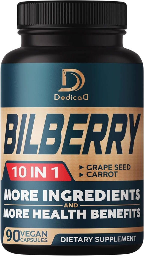 10in1 Bilberry Extract for Eyes Supplement for 3 Months - Ισοδύναμο 9260mg με Grape Seed, Carrot, Elderberry, Eyebright, Quercetin & More Herbs - Μη ΓΤΟ, Χωρίς Γλουτένη - 90 Vegan Capsles