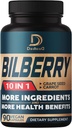 10in1 Bilberry Extract for Eyes Supplement for 3 Months - Equivalent 9260mg with Grape Seed, Carrot, Elderberry, Eyebright, Quercetin & More Herbs - Non-GMO, Gluten Free - 90 Vegan Capsules