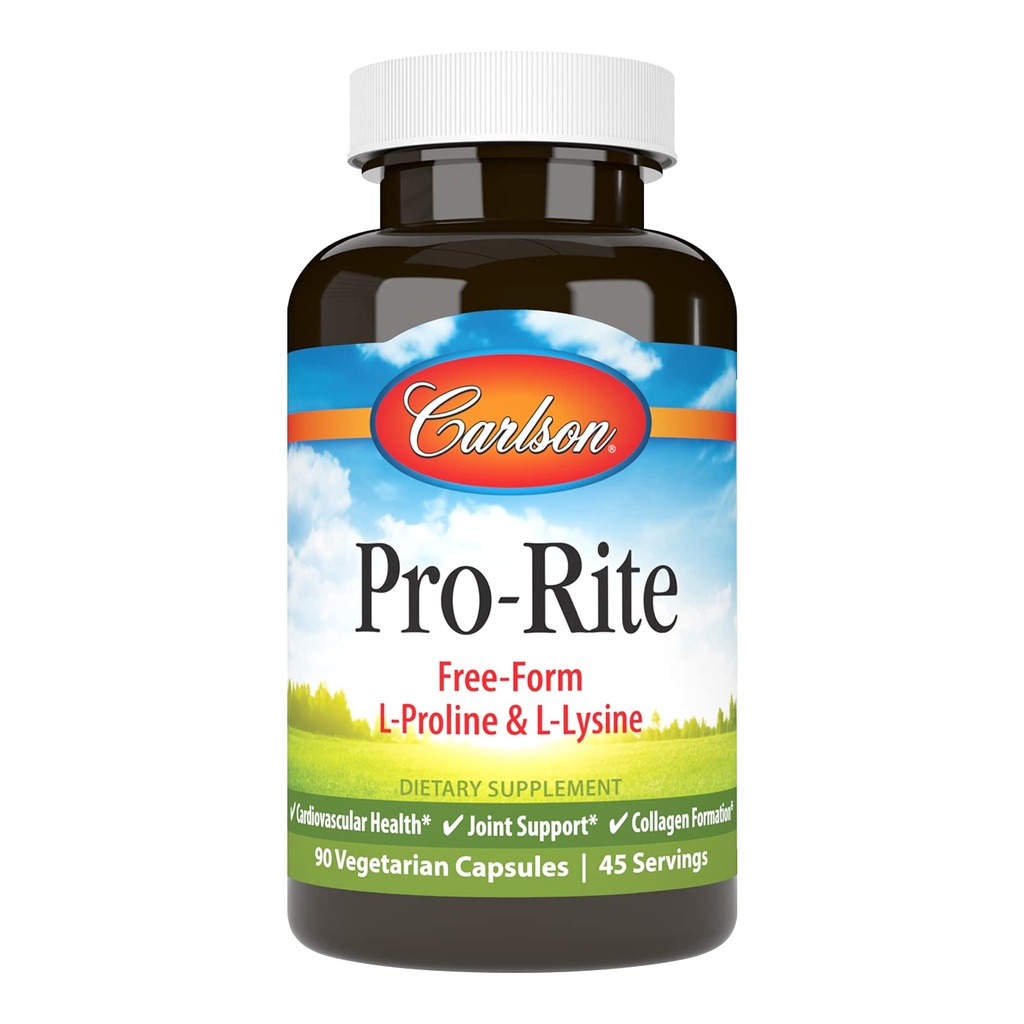 Carlson - Pro-Rite, Free-Form L-Proline & L-Lysine, Υγεία, Κοινή Υποστήριξη & Σχηματισμός Κολλαγόνου, 90 Κάψουλες