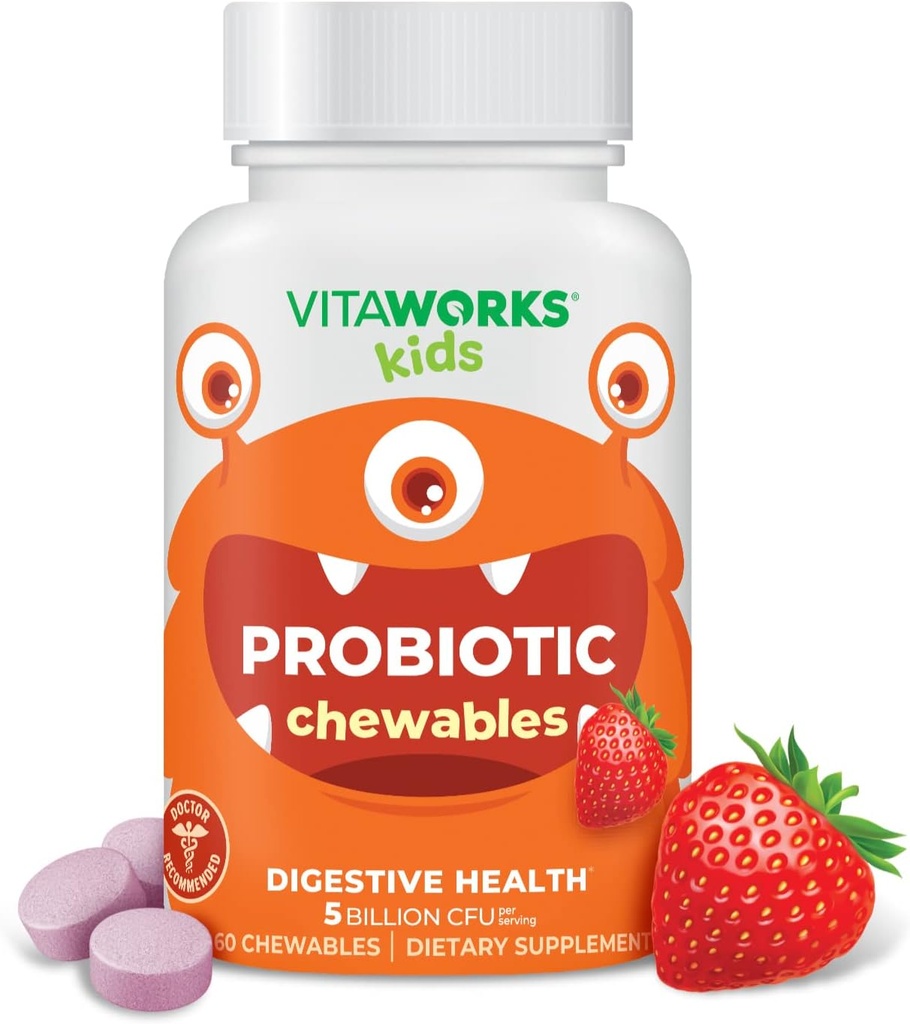 Παιδιά Probiotic 5 Δισεκατομμύρια CFU Acidophilus Blend με προβιοτικές ίνες Μασώμενα δισκία - Berry Flavor - Vegan - Nut Free - Συμπλήρωμα διατροφής - Προβιοτικά για Digestive Health - 60 Μασώμενα