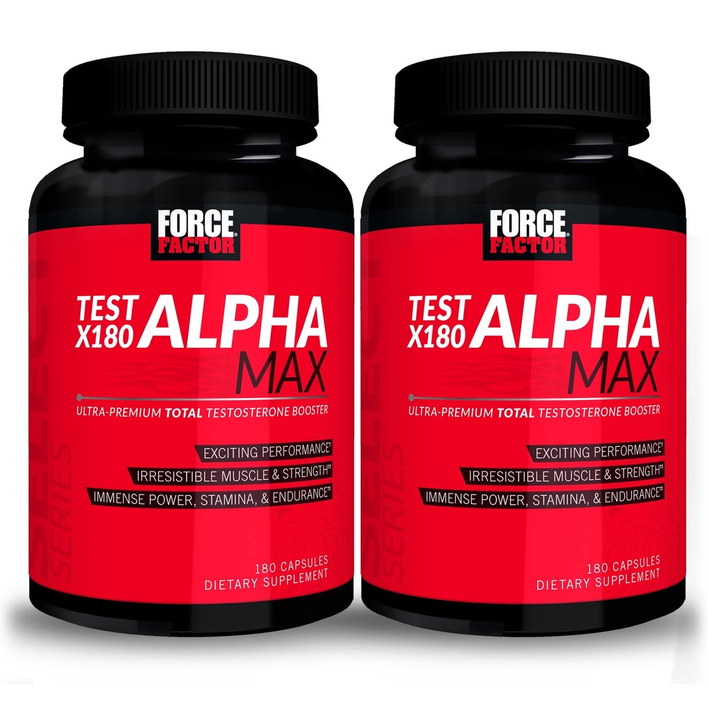 FORCE FACTOR Test X180 Alpha Max, 2-Pack, Total Testosterone και Nitric Oxide Booster για άνδρες με Σπόρους και Tribulus Fenugreek να αυξήσει τη ροή του αίματος και να βελτιώσει την ανδρική αθλητική απόδοση, 360 κάψουλες