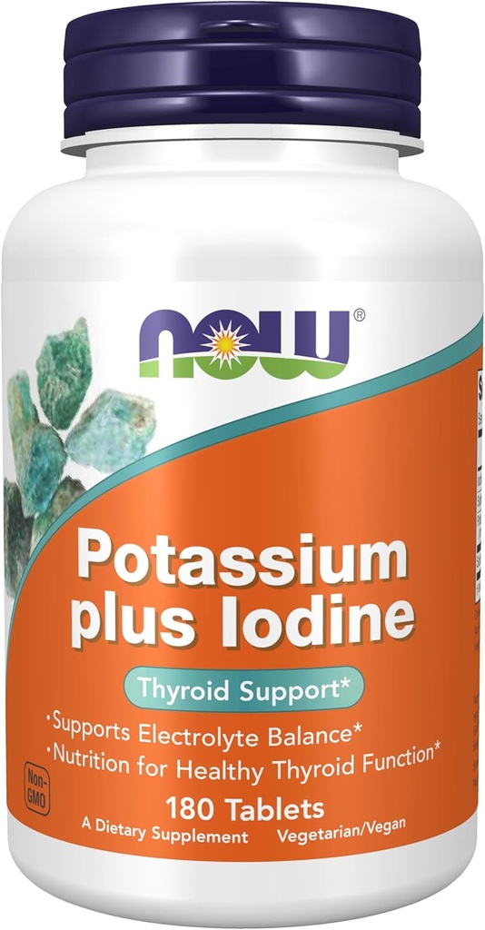 NOW Foods Supplements, Potassium plus Iodine, Supports Electrolyte Balance*, Thyroid Support*, 180 Tablets