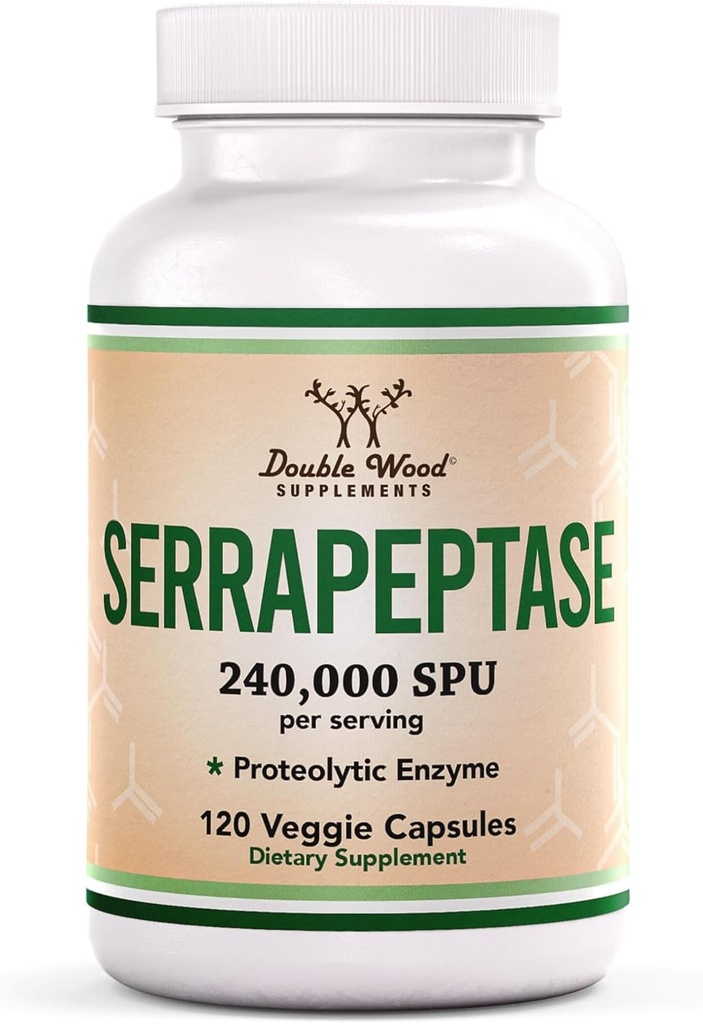 Serrapeptase 240.000 SPU Max Potency (120 κάψουλες Veggie) Proteolytic Enzyme for Sinus, αναπνευστική και κοινή υγεία (Non-GMO, Gluten Free, Vegetarian Safe) by Double Wood