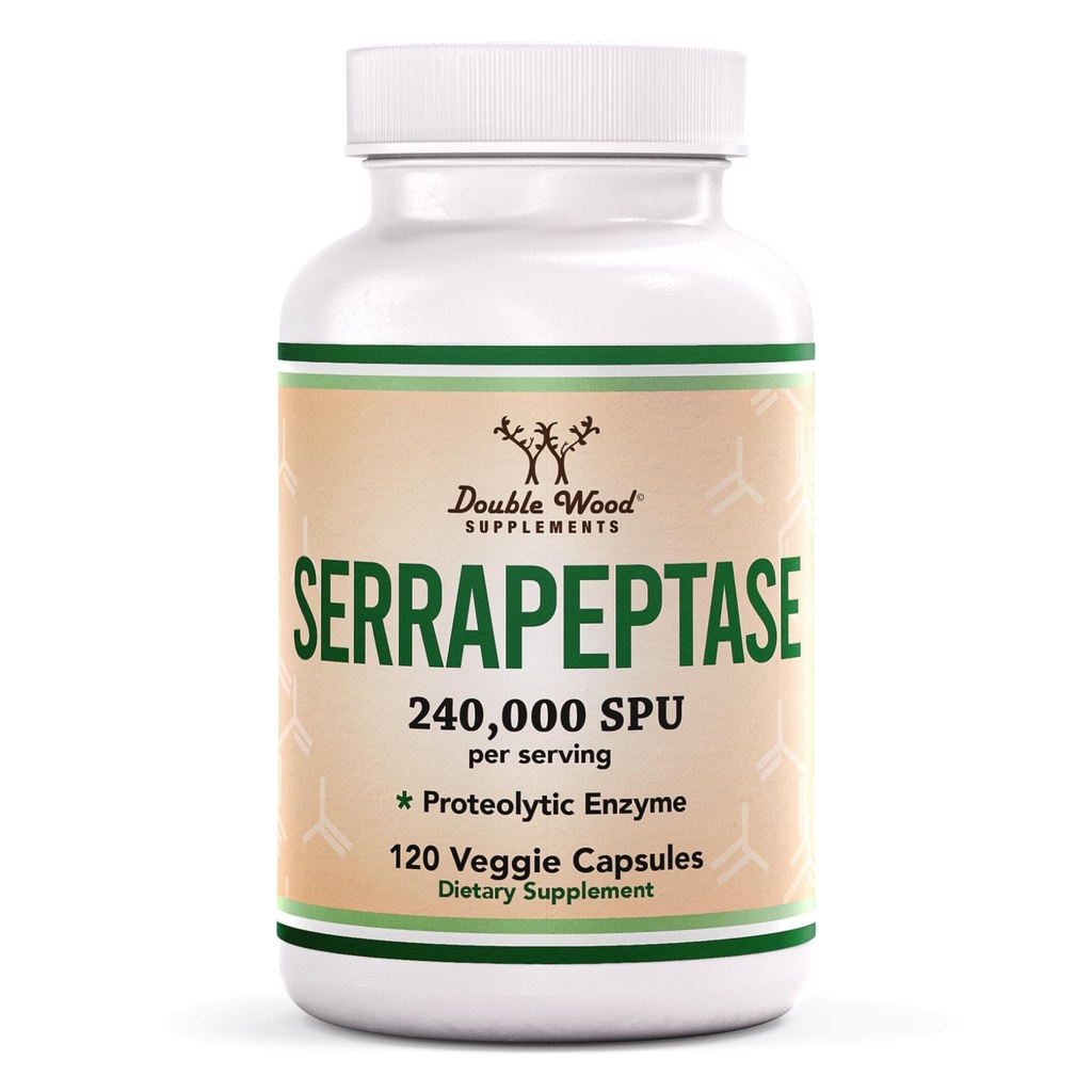 Serrapeptase 240.000 SPU Max Potency (120 κάψουλες Veggie) Proteolytic Enzyme for Sinus, αναπνευστική και κοινή υγεία (Non-GMO, Gluten Free, Vegetarian Safe) by Double Wood