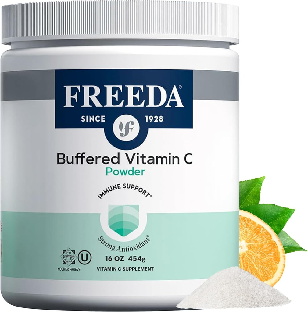 FREEDA Buffered Vitamin C Powder – Απαλή στο στομάχι, Kosher & Vegan, Υποστήριξη ανοσοποίησης υψηλής απορρόφησης, Ασκορβικό Ασβέστιο χωρίς ζάχαρη Αντιοξειδωτικό συμπλήρωμα (16 oz)