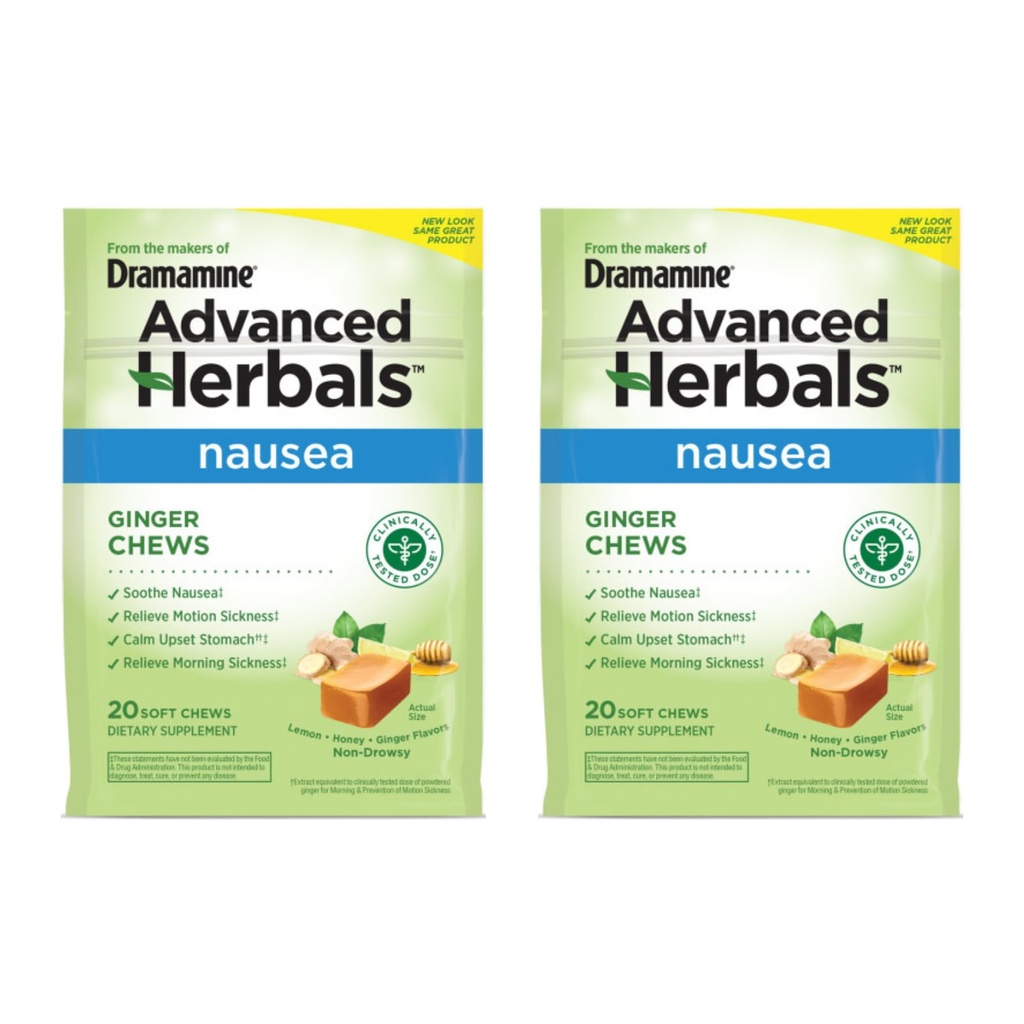 Dramamine Ginger Chews, Βοηθάει με Ναυσία, Lemon Honey Ginger Γεύση, 20 Μαλακά Chews (πακέτο του 2)