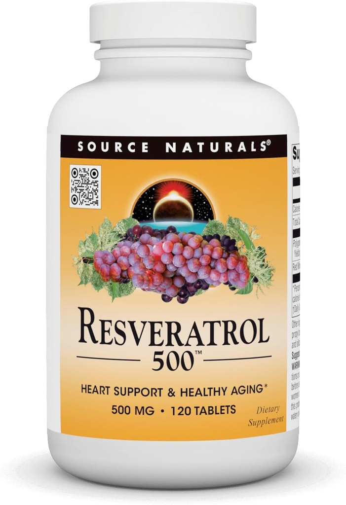Source Naturals Resveratrol 500, Υποστήριξη Καρδιάς & Υγιεινή γήρανση *, 500 mg - 120 δισκία