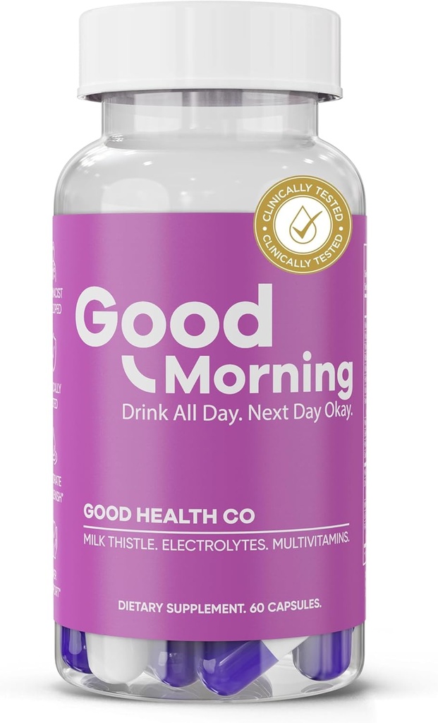 Good Morning Hangover Pills | 88.89% Effective at Hangover Prevention in Clinical Trial | After Alcohol Aid with DHM, Milk Thistle, and Electrolytes to Help You Party Smart. Cheers