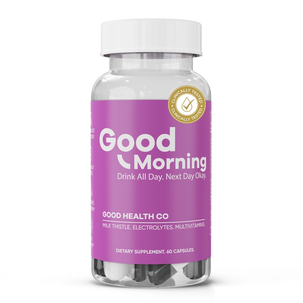 Good Morning Hangover Pills | 88.89% Effective at Hangover Prevention in Clinical Trial | After Alcohol Aid with DHM, Milk Thistle, and Electrolytes to Help You Party smart. Cheers