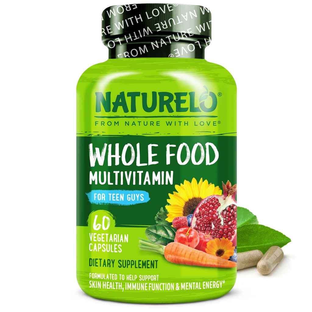 NATURELO Teen Multivitamin - Ολόκληρα τρόφιμα πολυβιταμίνη για τα αγόρια εφήβων - Ορυκτά συμπλήρωμα για τα ενεργά παιδιά - με εκχυλίσματα φυτών - μη ΓΤΟ - Vegan & χορτοφάγους - 60 κάψουλες