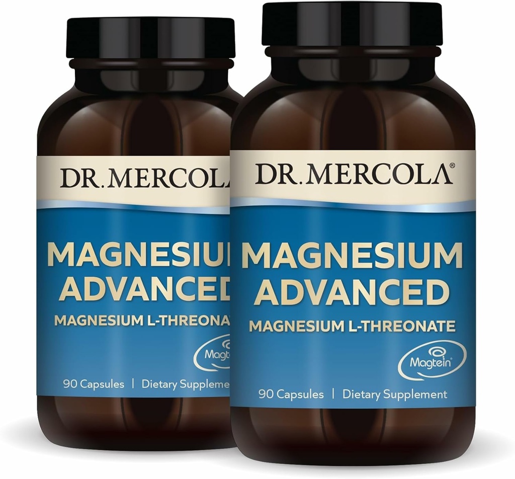 Dr. Mercola Magnesium Advanced, 2-Pack (90 κάψουλες κάθε), Συμπλήρωμα διατροφής, Μαγνήσιο L-Θρεονικό, μη ΓΤΟ